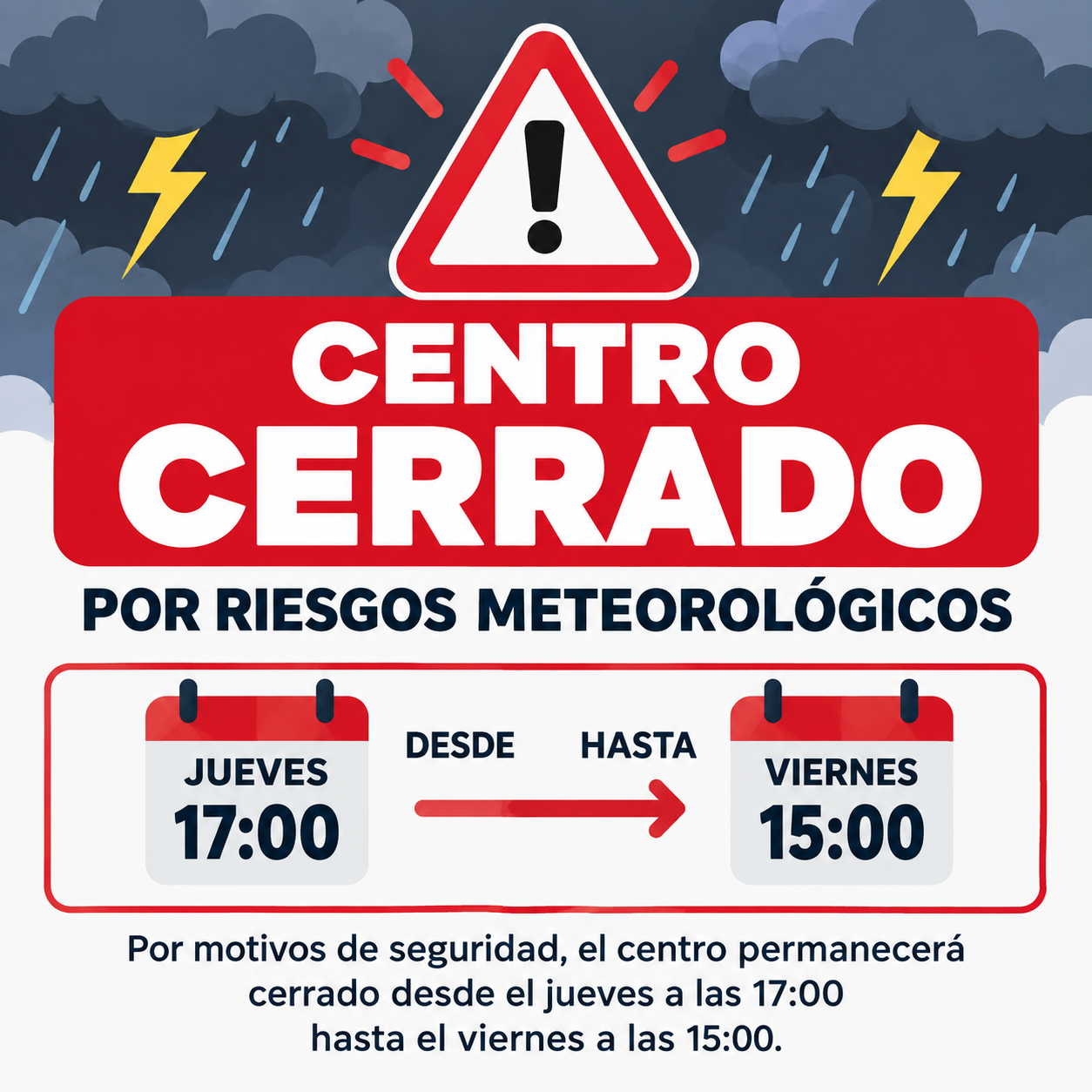 Aviso de cierre por tormenta
